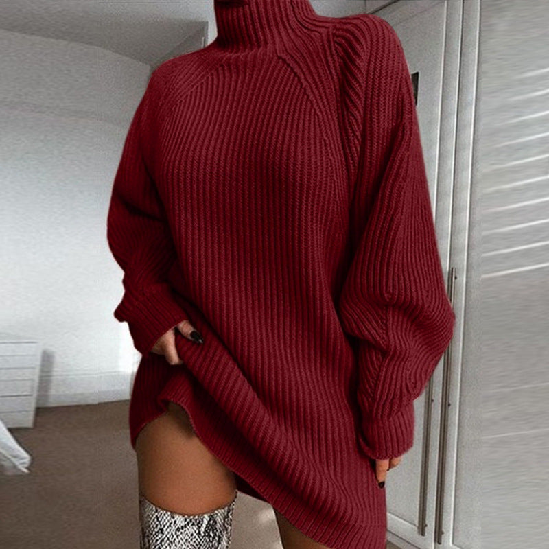 Vestido jersey largo de cuello alto, liso y cálido para invierno – foto 13