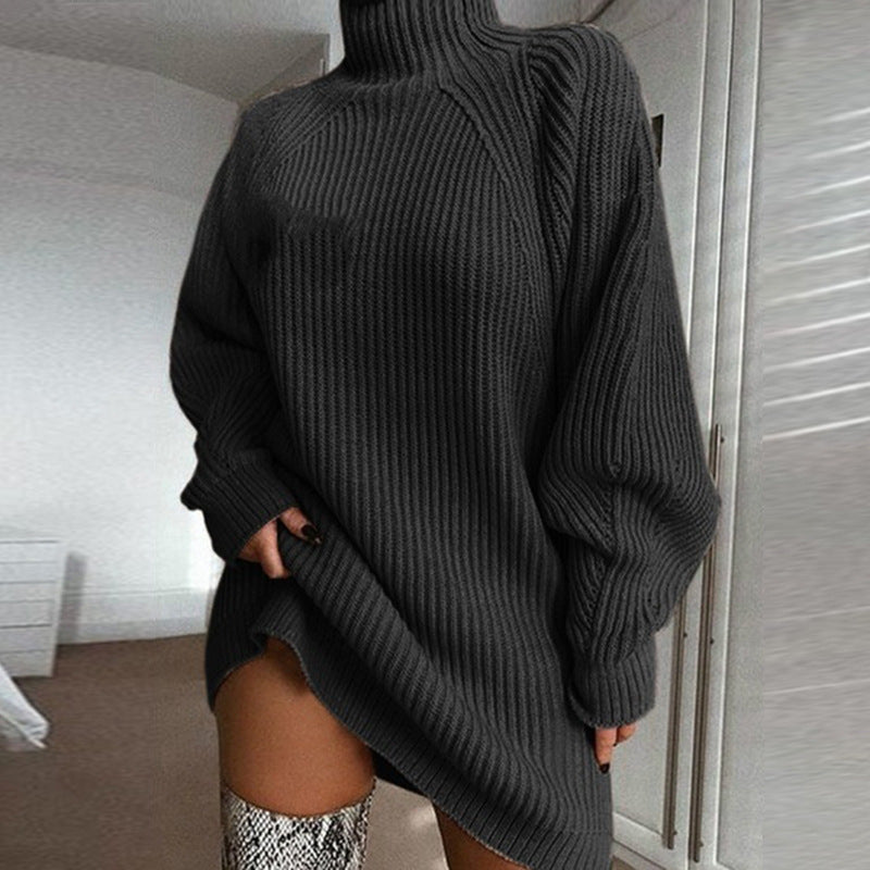 Vestido jersey largo de cuello alto, liso y cálido para invierno – foto 5