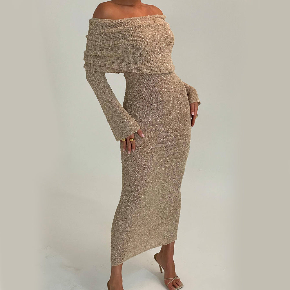 Vestido largo de punto con un solo hombro y manga larga – foto 11