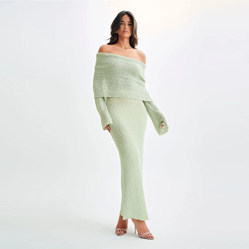 Vestido largo de punto con un solo hombro y manga larga – foto 13