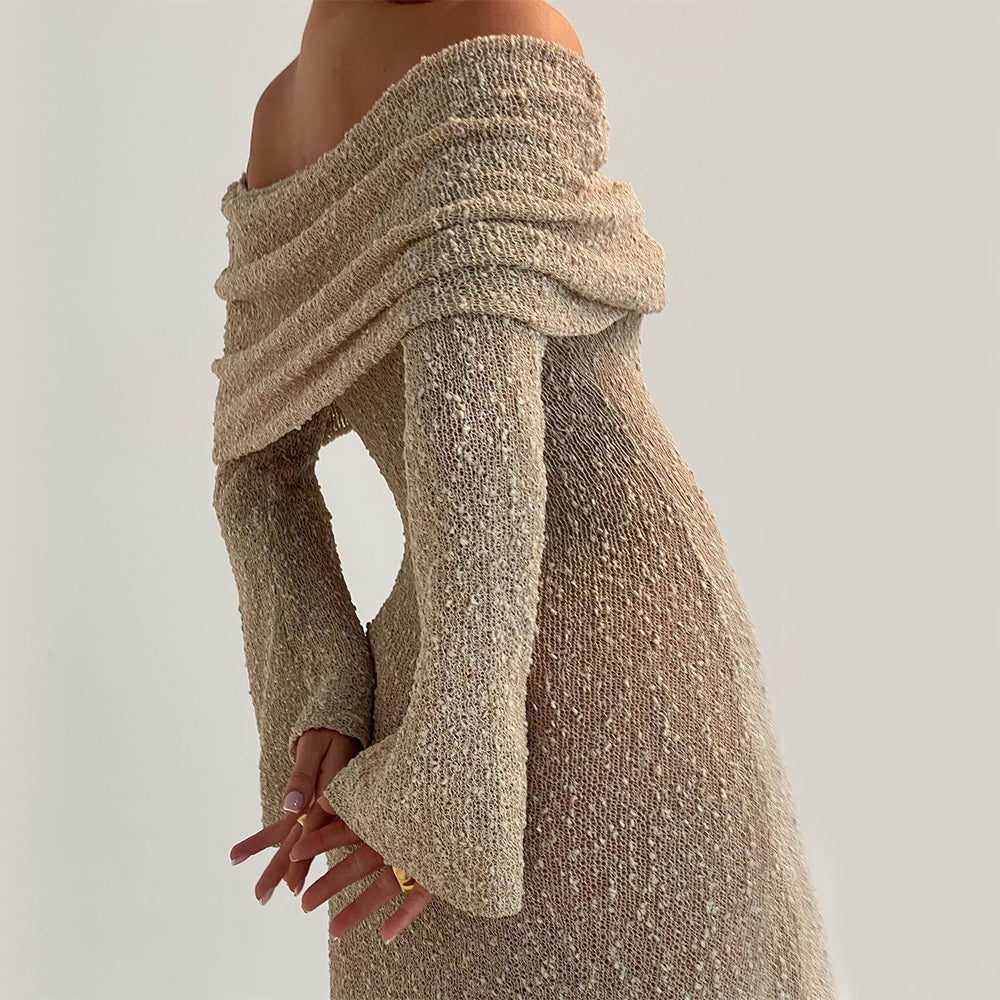 Vestido largo de punto con un solo hombro y manga larga – foto 4