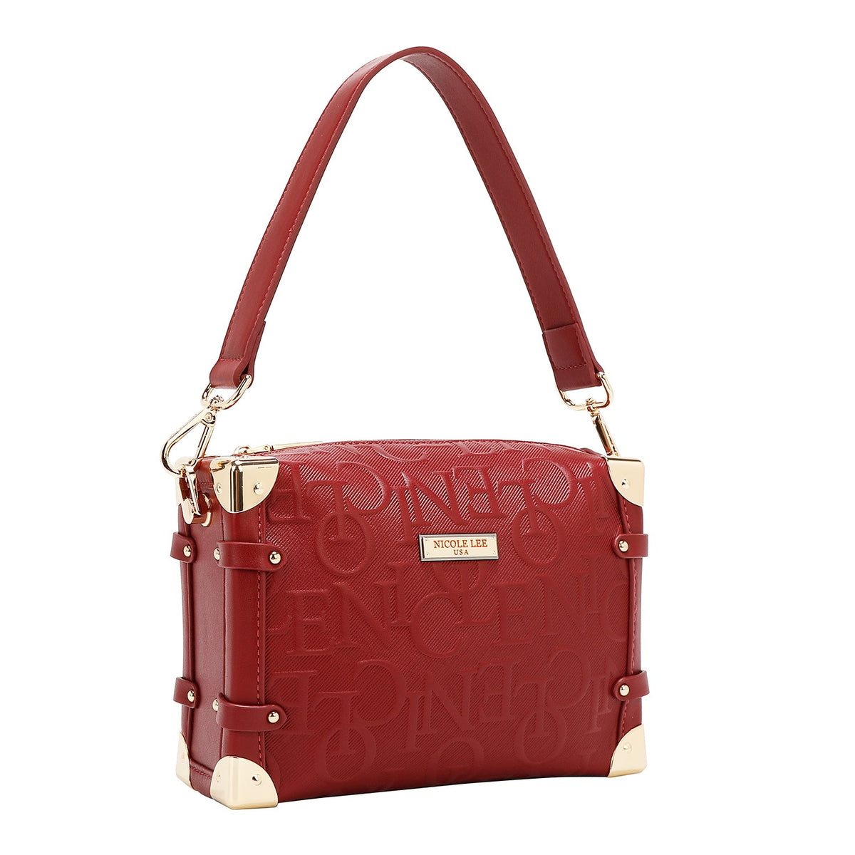 Bolso de hombro cuadrado con relieve - Rojo