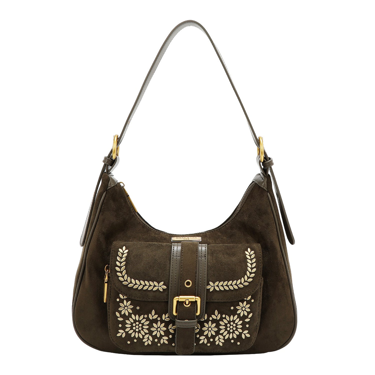Bolso de hombro con diseño floral - Oliva