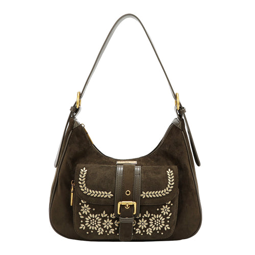 Bolso de hombro con diseño floral - Oliva