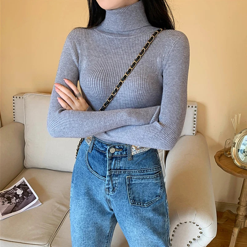 Jersey de punto acanalado con cuello vuelto y rayas, manga larga – foto 10
