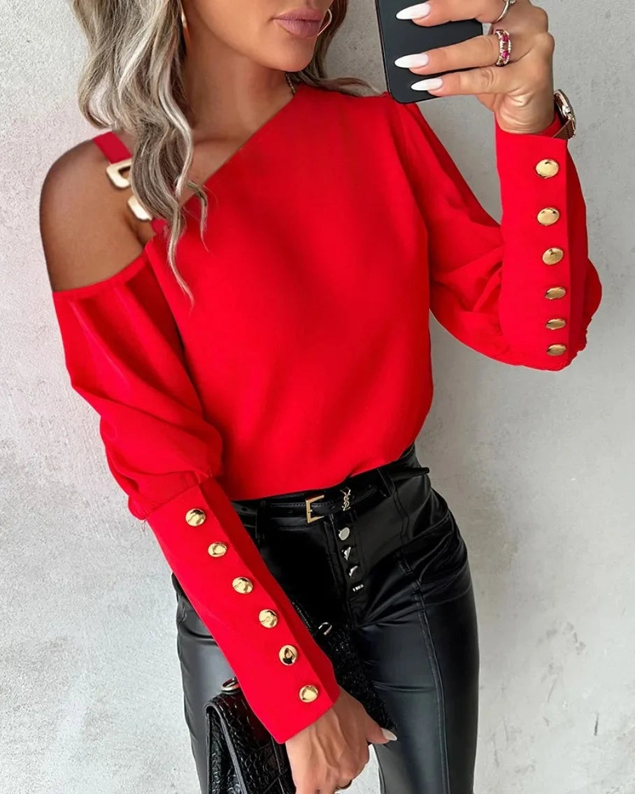 Blusa elegante con manga farol y botones – foto 6