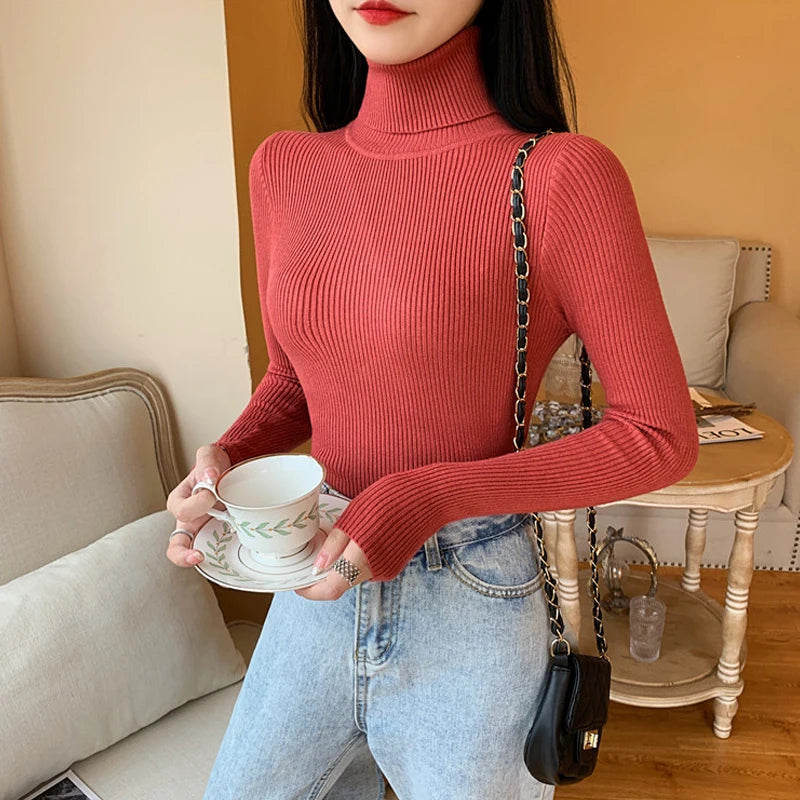 Jersey de punto acanalado con cuello vuelto y rayas, manga larga – foto 18