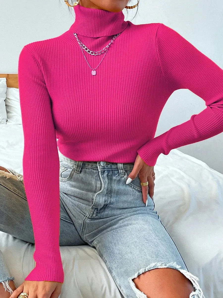 Jersey de punto acanalado con cuello vuelto y rayas, manga larga – foto 20
