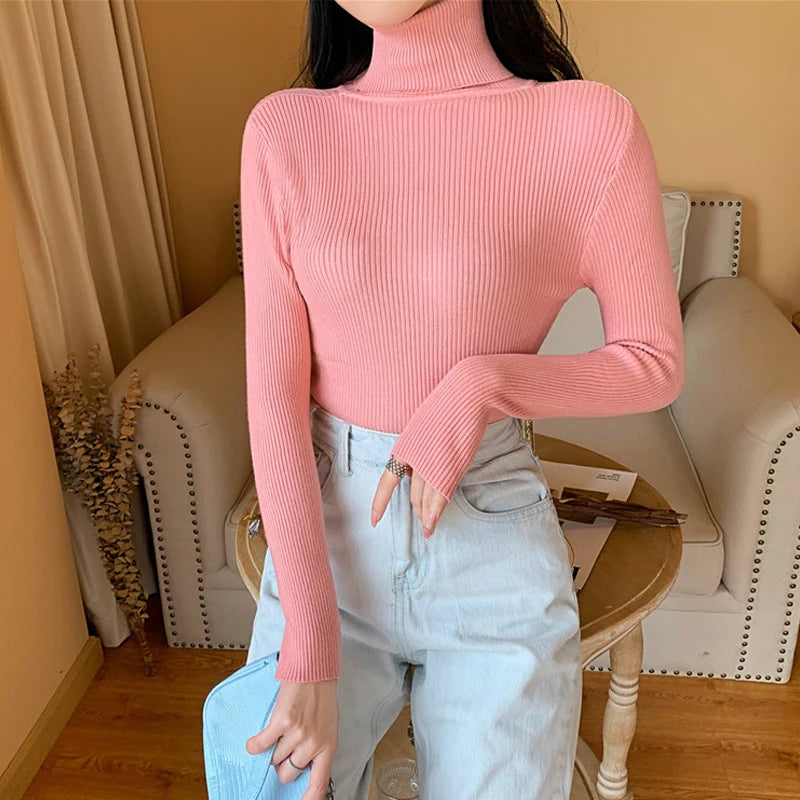 Jersey de punto acanalado con cuello vuelto y rayas, manga larga – foto 19