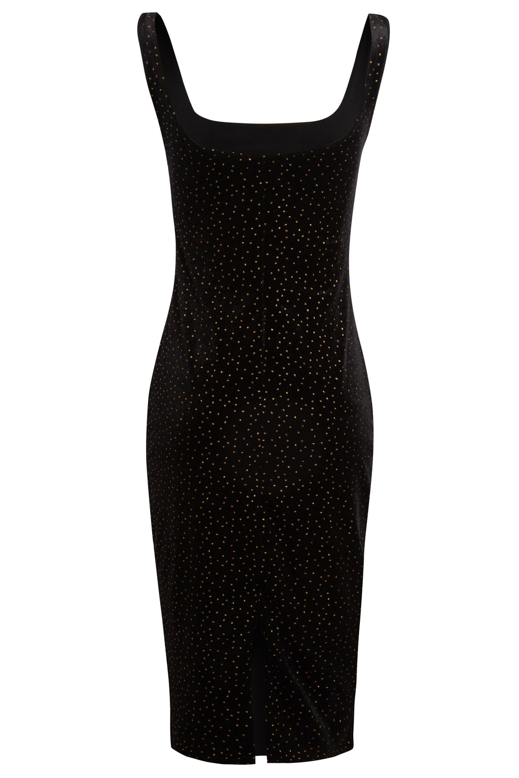 Vestido midi de terciopelo negro con lunares dorados – foto 3