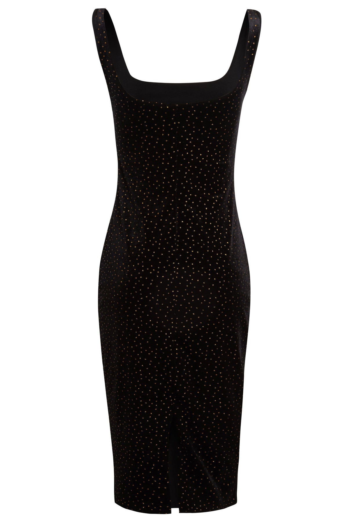 Vestido midi de terciopelo negro con lunares dorados – foto 3