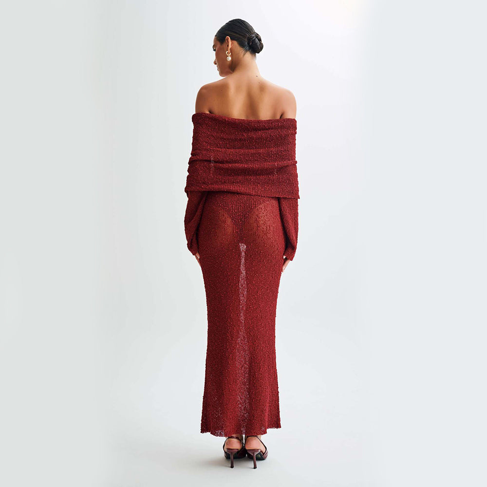 Vestido largo de punto con un solo hombro y manga larga – foto 14