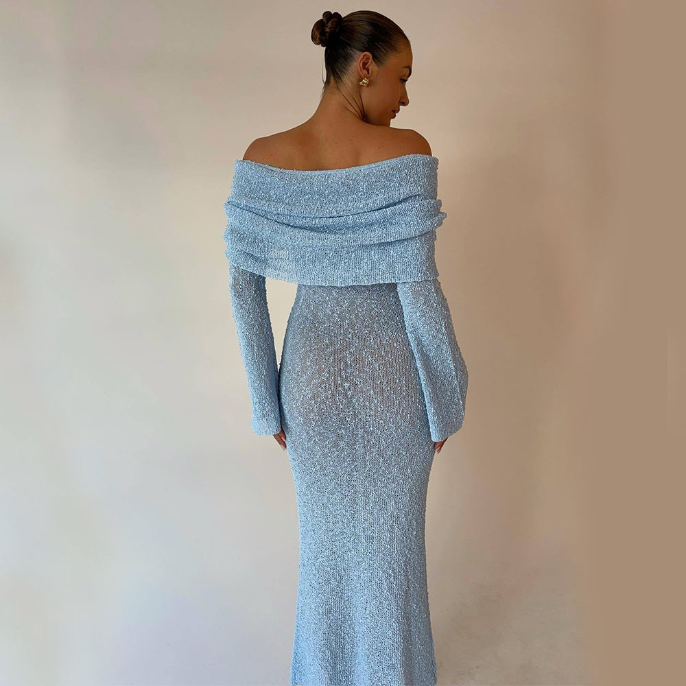 Vestido largo de punto con un solo hombro y manga larga – foto 12