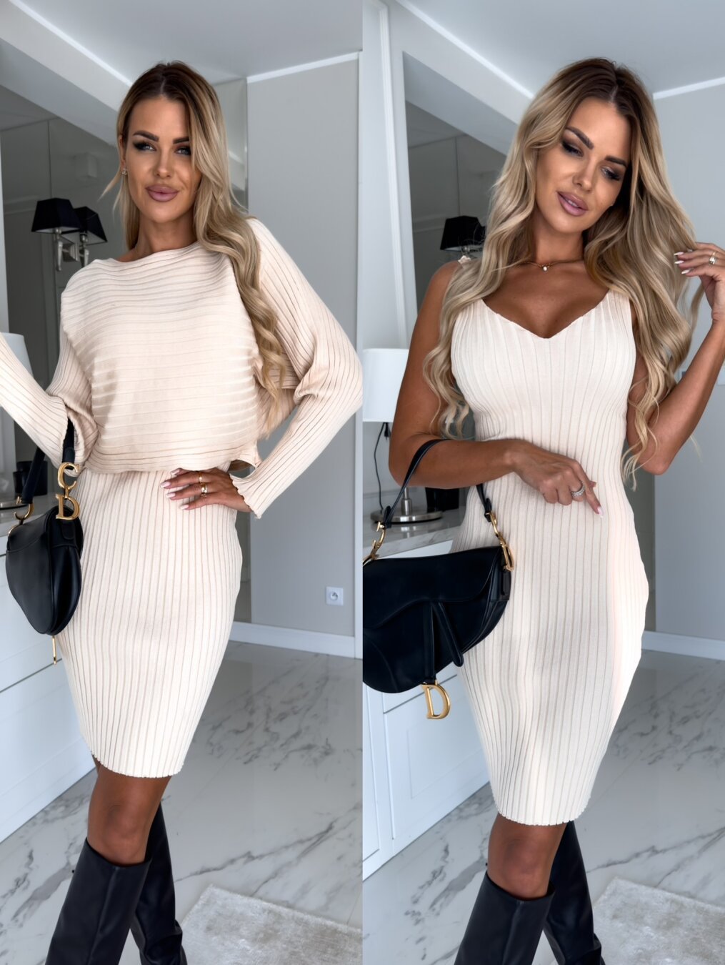 Conjunto de 2 piezas: top de rayas de manga larga y falda ajustada con tirantes – foto 8